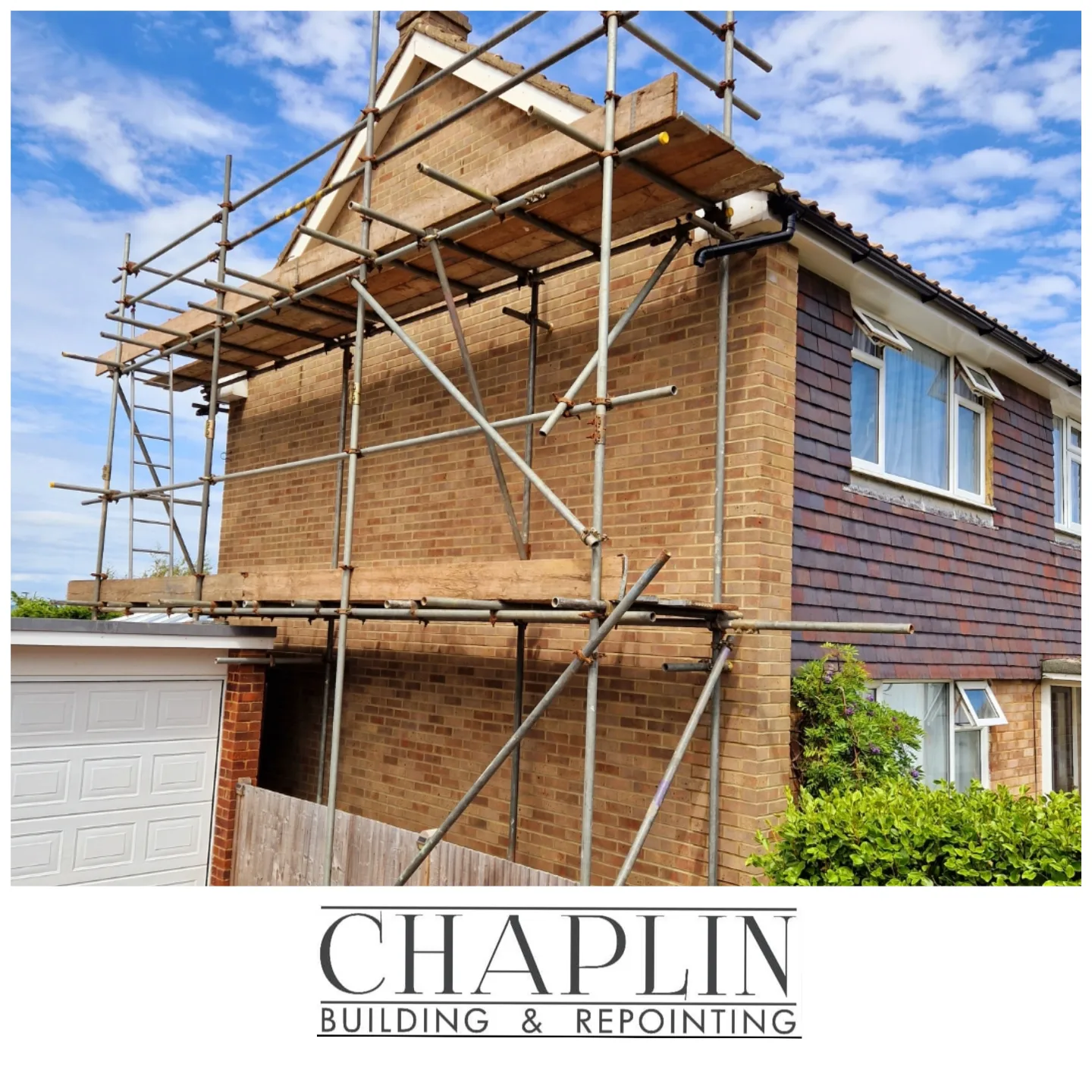 Gable end under scaffold during repointing